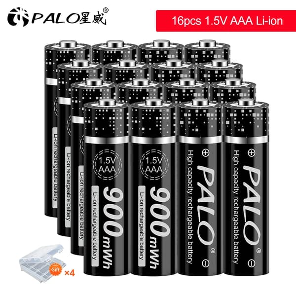 PALO 1.5V AAA Genopladeligt Batteri Sæt, LCD Display Oplader, Høj Kapacitet 900mWh,16 stk. AAA-batteri