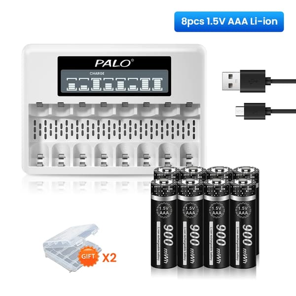 PALO 1.5V AAA Genopladeligt Batteri Sæt, LCD Display Oplader, Høj Kapacitet 900mWh,8AAA 1 Oplader