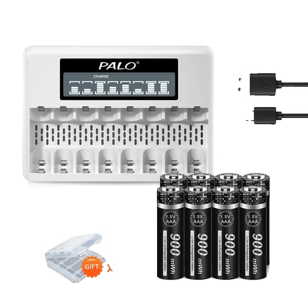 PALO 1.5V AAA Genopladeligt Batteri Sæt, LCD Display Oplader, Høj Kapacitet 900mWh,8AAA 1 Oplader