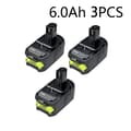 Miniatyrbillede 2 af 2: RYOBI 18V Batteri, 6000mAh Kapacitet, Genopladeligt Lithium-Ion,3 batterier