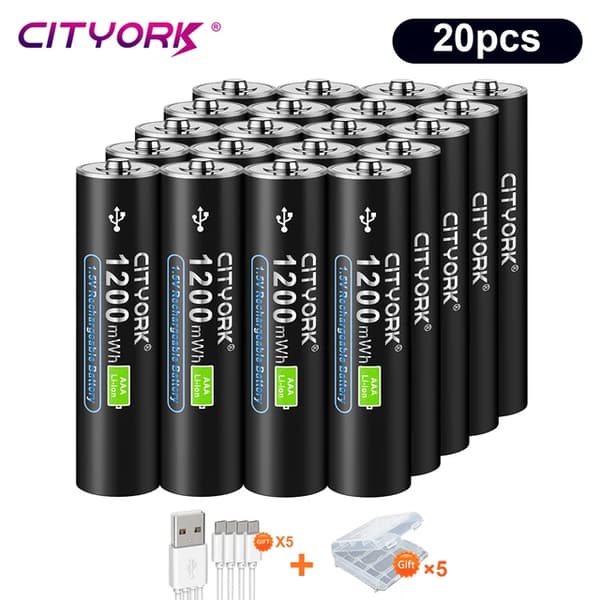 Genopladeligt Lithium Batteri, Høj Kapacitet, USB Genopladeligt, 20 stk AAA-batteri