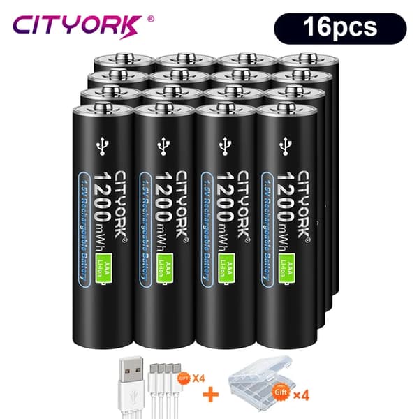 Genopladeligt Lithium Batteri, Høj Kapacitet, USB Genopladeligt, 16 stk AAA-batteri