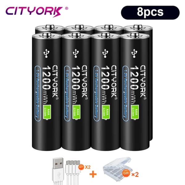 Genopladeligt Lithium Batteri, Høj Kapacitet, USB Genopladeligt, 8 stk AAA-batteri