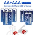 Miniatyrbillede 2 af 2: PALO USB genopladelige batterier, 2800mWh AA kapacitet, 1110mWh AAA kapacitet,6AA 6AAA