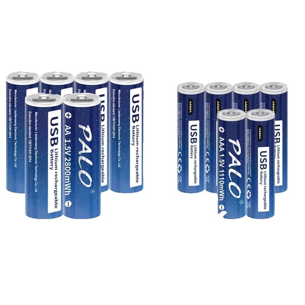 PALO USB genopladelige batterier, 2800mWh AA kapacitet, 1110mWh AAA kapacitet,6AA 6AAA