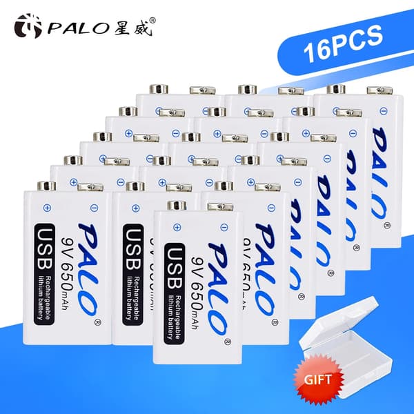 9V USB genopladeligt batteri, 650mAh kapacitet, miljøvenligt design,9V, 16 stk.