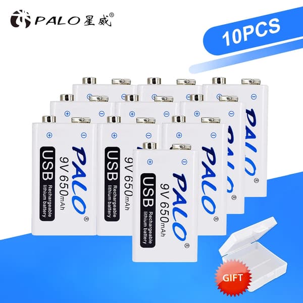9V USB genopladeligt batteri, 650mAh kapacitet, miljøvenligt design,9V, 10STK
