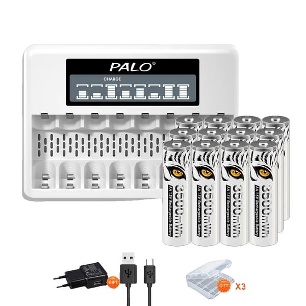 Genopladeligt AA Li-ion batteri, 3500mWh kapacitet, Ideelt til fjernbetjeninger., 12AA 1 Oplader