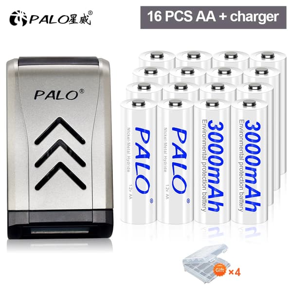 Genopladelige batterier, 100% originale, forudopladede, 16 batteri 1 oplader