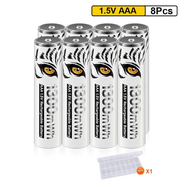 Genopladeligt AAA-batteri, 1300mWh kapacitet, LCD-oplader, 8 stk batteri