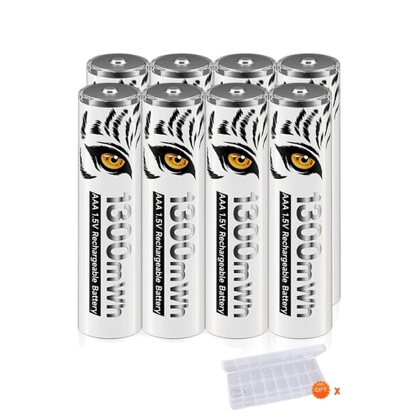 Genopladeligt AAA-batteri, 1300mWh kapacitet, LCD-oplader, 8 stk batteri