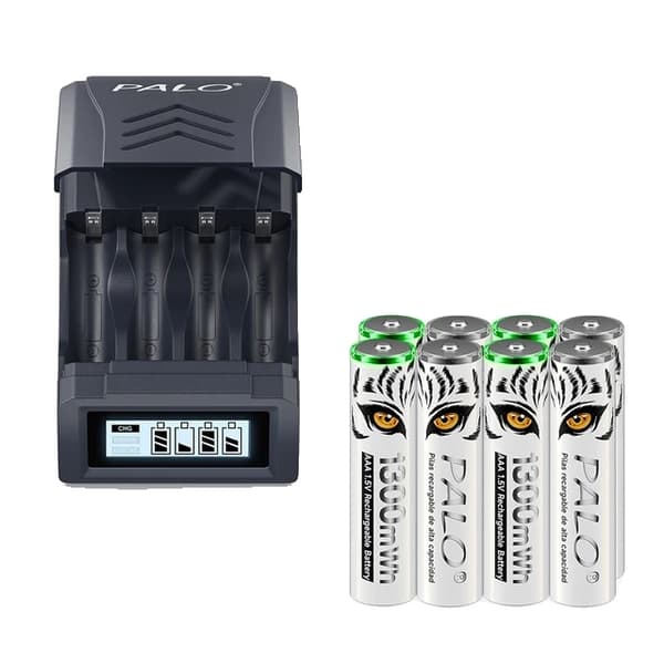 Genopladeligt AAA-batteri, 1300mWh kapacitet, LCD-oplader, 8 batteri 1 oplader