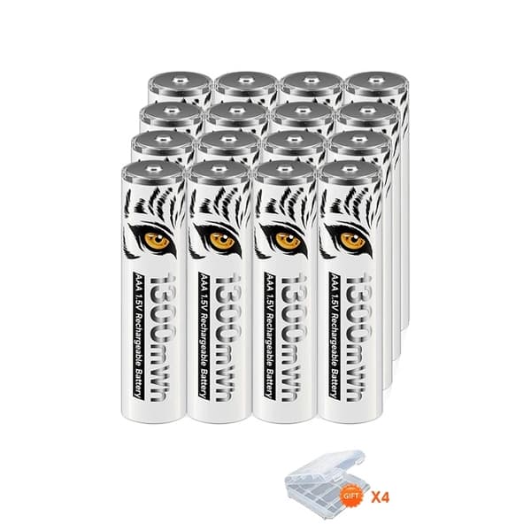 Genopladeligt AAA-batteri, 1300mWh kapacitet, LCD-oplader, 16 stk batteri