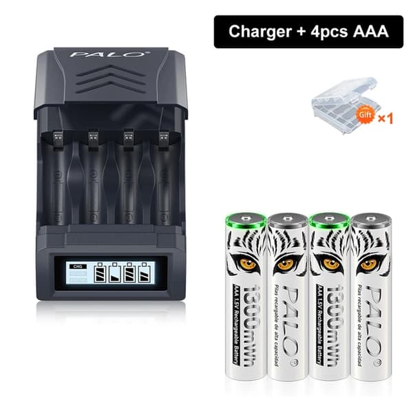 Uudelleenladattava AAA-paristo, 1300mWh kapasiteetti, LCD-laturi, 4 akkua 1 laturi