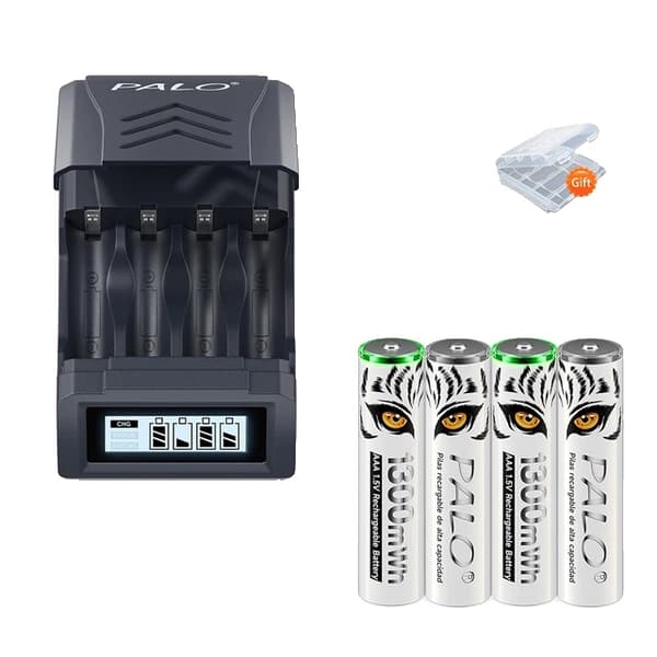 Uudelleenladattava AAA-paristo, 1300mWh kapasiteetti, LCD-laturi, 4 akkua 1 laturi