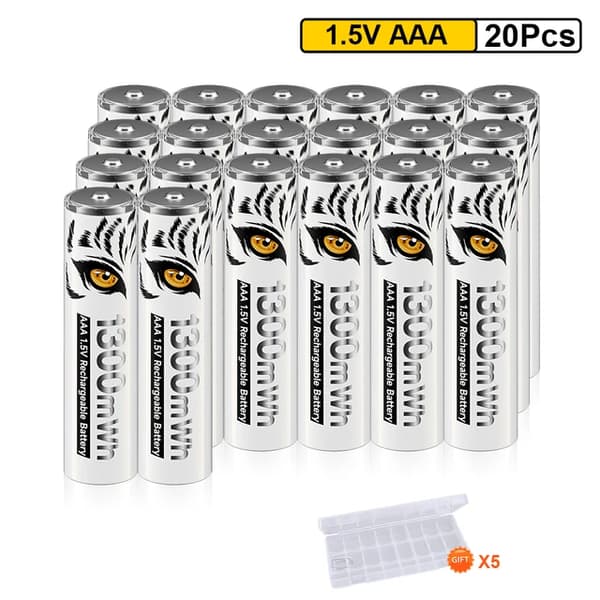 Genopladeligt AAA-batteri, 1300mWh kapacitet, LCD-oplader, 20 stk batteri