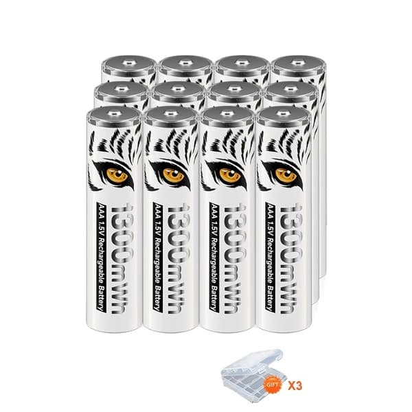Genopladeligt AAA-batteri, 1300mWh kapacitet, LCD-oplader, 12 stk batteri