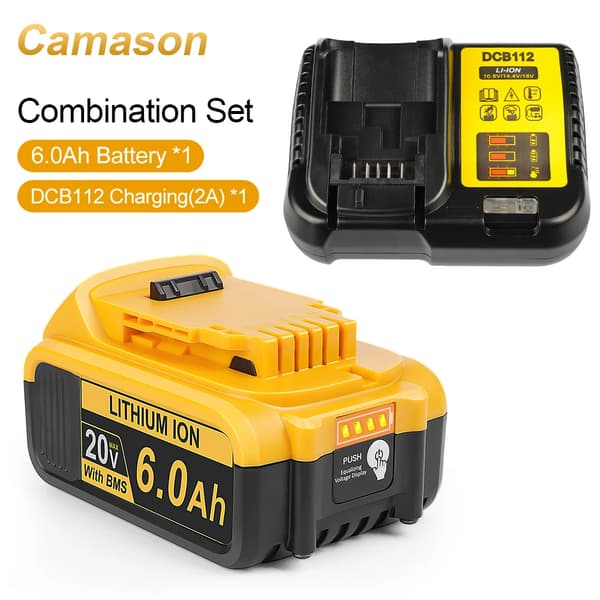 Camason 6Ah Lithium Ion Batteri, Kompatibel med D*w*lt Værktøj, LED Strømindikator,6Ah Sæt
