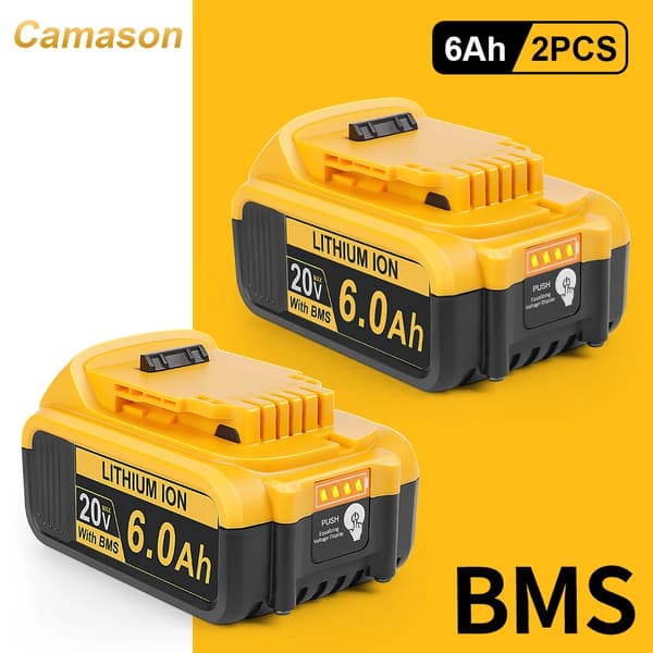 Camason 6Ah Lithium Ion Batteri, Kompatibel med D*w*lt Værktøj, LED Strømindikator,6Ah batteri 2 stk.