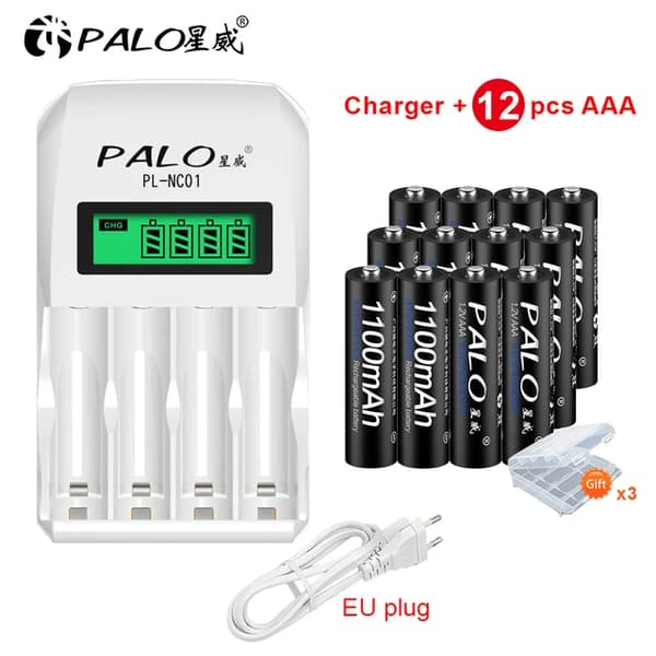 Genopladelige AAA-batterier, 1100mAh kapacitet, Ideelle til termometre og dørklokker., 12 batteri 1 oplader