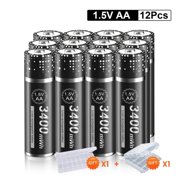 PALO AA Genopladeligt Lithium-ion Batteri, 3400 mWh Kapacitet, Inkluderer USB Smart Oplader,12 Batteri