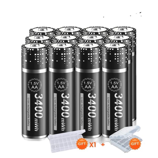PALO AA Genopladeligt Lithium-ion Batteri, 3400 mWh Kapacitet, Inkluderer USB Smart Oplader,12 Batteri
