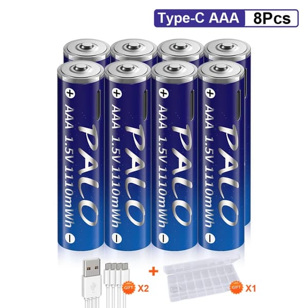 Genopladeligt Lithium-ion Batteri, 15V Kapacitet, USB Hurtig Opladning, 8 stk AAA-batteri