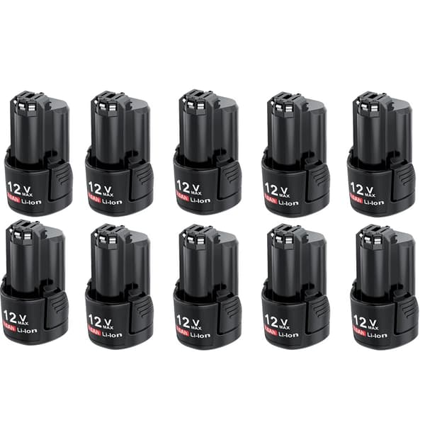 12V Li-ion genopladeligt batteri, 3000mAh kapacitet, kompatibelt med Bosch modeller,10 stk.
