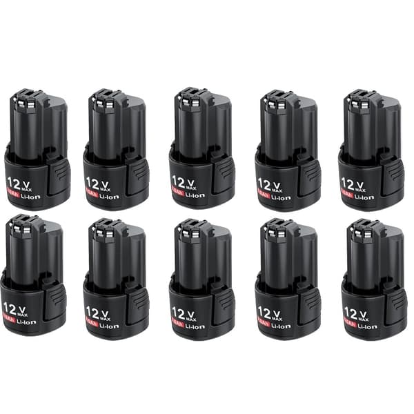 12V Li-ion genopladeligt batteri, 3000mAh kapacitet, kompatibelt med Bosch modeller,10 stk.
