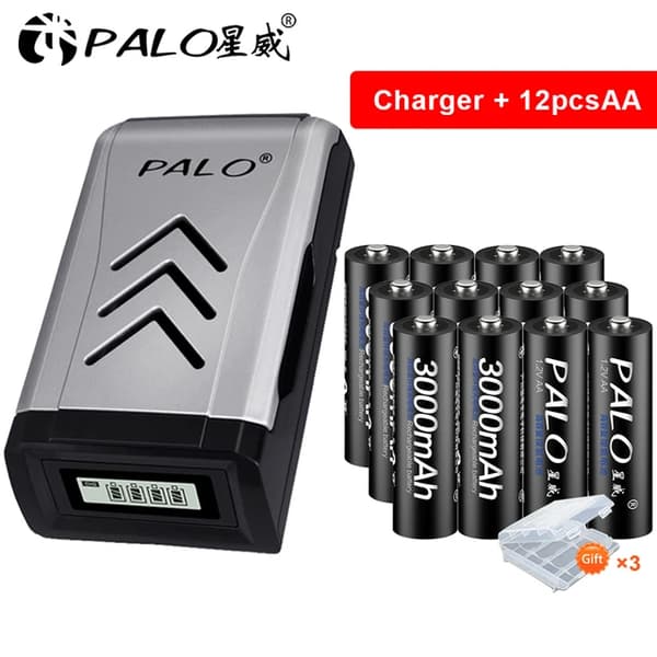 Genopladelige AA-batterier, 100% originale, Ni-MH-teknologi., 12 batteri 1 oplader