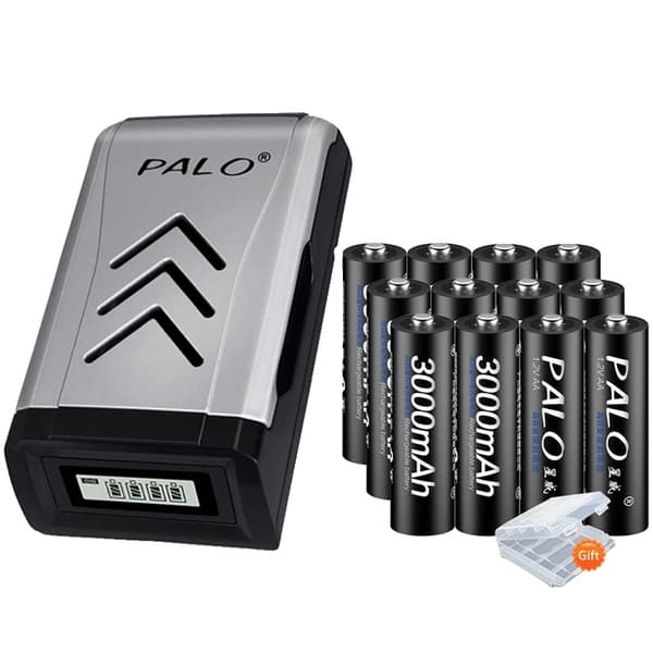Genopladelige AA-batterier, 100% originale, Ni-MH-teknologi., 12 batteri 1 oplader