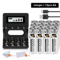 Miniatyrbillede 2 af 2: Genopladelige AA-batterier, 3500mWh kapacitet, USB-oplader inkluderet,12AA 1Lader