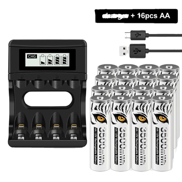 Ladattavat AA-paristot, 3500mWh kapasiteetti, USB-laturi mukana,16AA 1Laturi