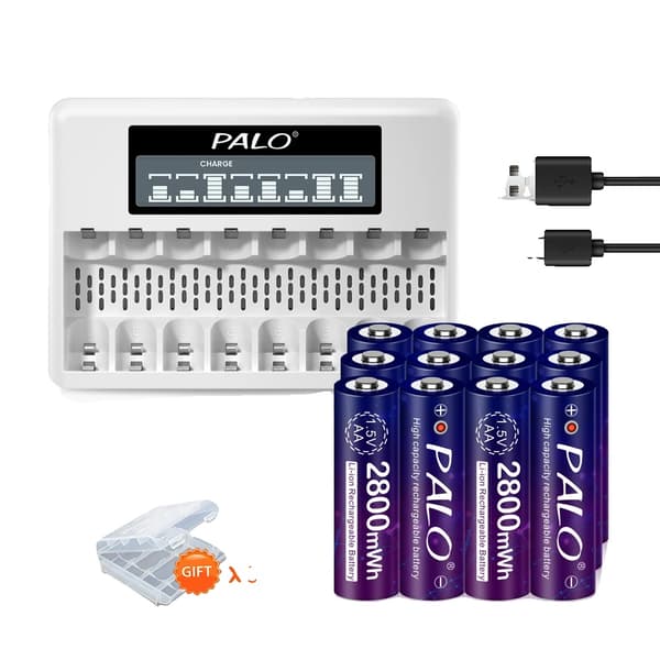 1,5V AA Genopladeligt Li-ion-batteri, 2800mwh kapacitet, opladning af slots,12batteri 1oplader