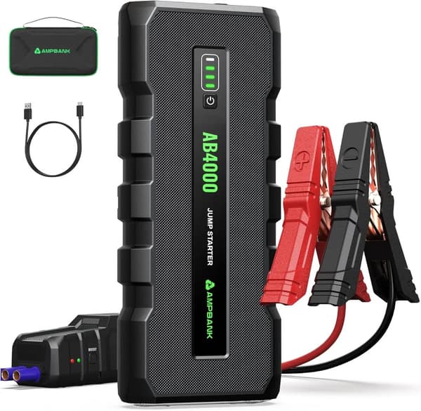Batteri Jump Starter, 4000A Spidstrøm, 24000mAh Kapacitet, Multifunktionel Nødstrømkilde,AB4000