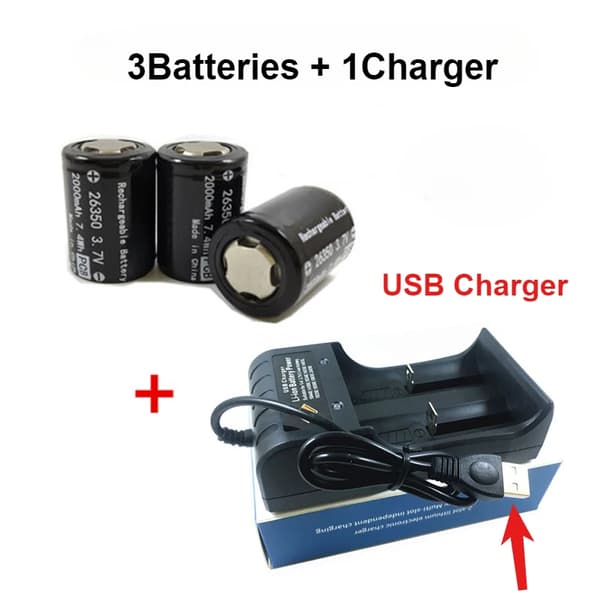 Akku ja Laturi, 26350, 2000 mAh, Litiumkobolttioksidi,3Paristoa 1Laturi