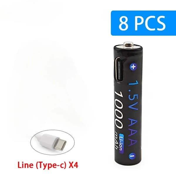 AAA USB genopladeligt batteri, 1,5V, 1000mAh, Li-Ion,AAA 1.5V X8
