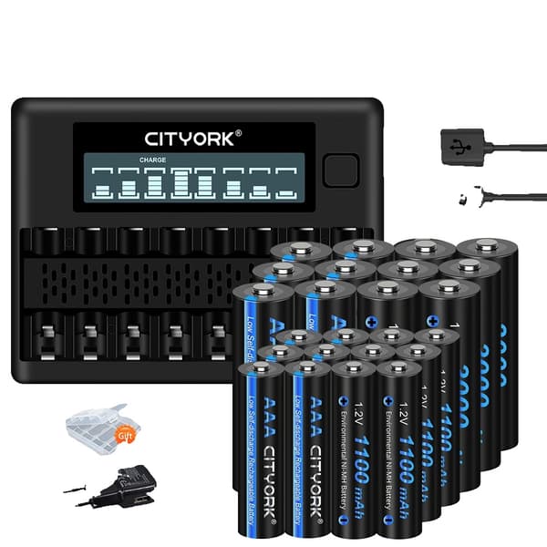 Genopladeligt batterisæt, 3000mAh AA-batteri, 1100mAh AAA-batteri, inkluderer oplader,12AA 12AAA 1oplader