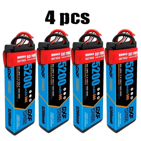 Lipo-batteri, 5200mAh kapacitet, 7.4V spänning, 50C urladdningshastighet,4PCS 2S 5200 Deans