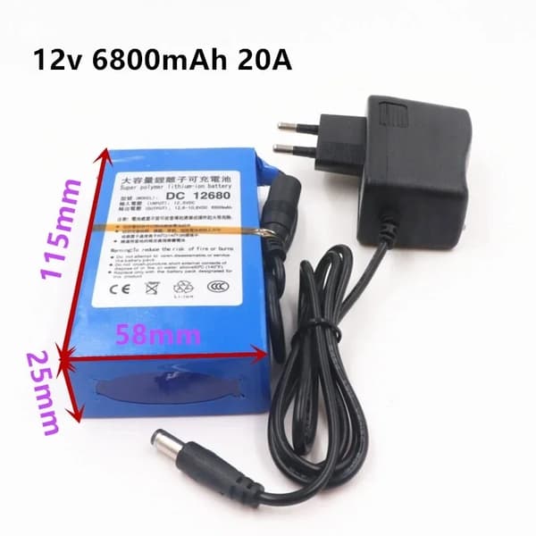 Li-Ion-batteri, 12,6V indgangsspænding, blå farve,6800mAh EU