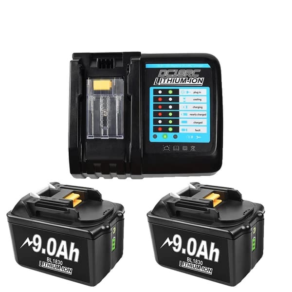 18V, 9,0Ah kapacitet, Li-Ion type, erstatningsstand,2Batteri -Oplader