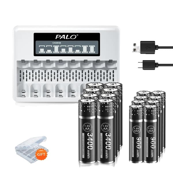 1.5V genopladelige lithium-ion-batterier, 3400mWh AA, 900mWh AAA, hurtigoplader,8AA 8AAA 1Lader