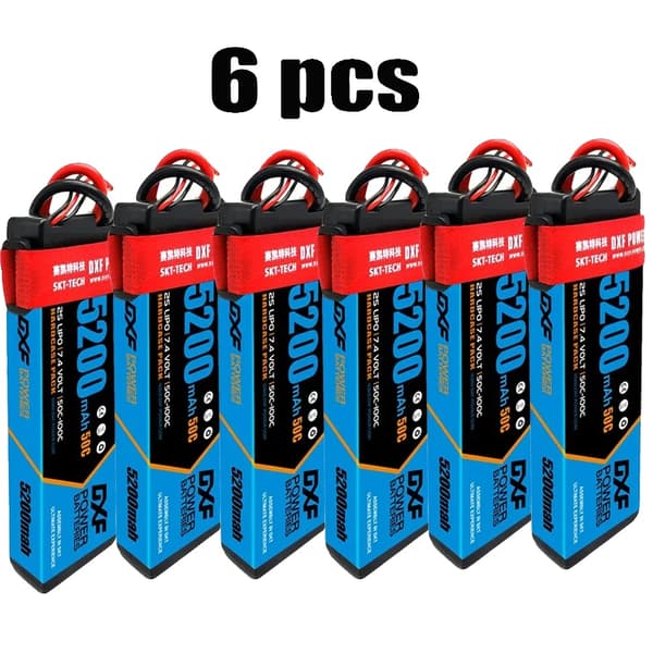 Lipo-batteri, 5200mAh kapacitet, 7.4V spänning, 50C urladdningshastighet,6PCS 2S 5200 Deans