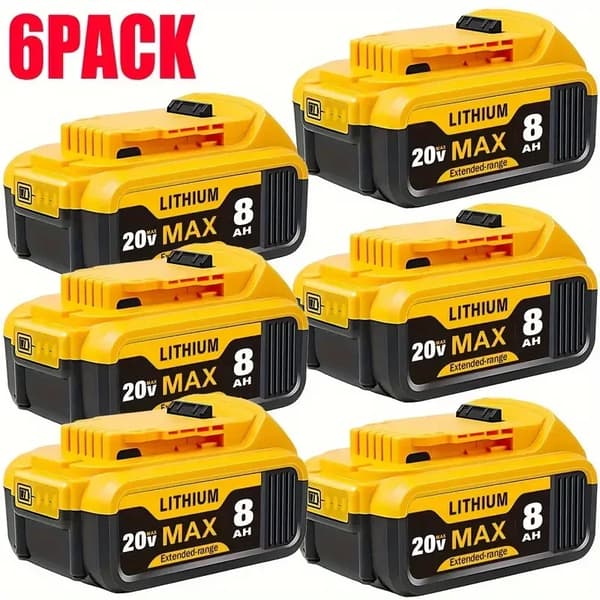 20V Batteri, 8000mAh Kapacitet, Li-Ion Type, Kun Batterier,6PACK 8000mAh