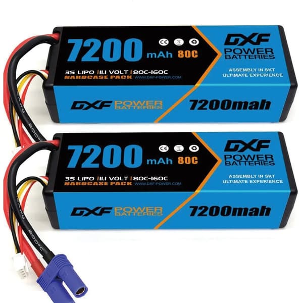 Lithiumbatteri, 7200mAh kapacitet, 11.1V spænding,2PCS 11.1V 7200 EC5