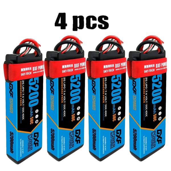 Lipo-batteri, 5200mAh, 7.4V 50C,4PCS 2S 5200 Deans