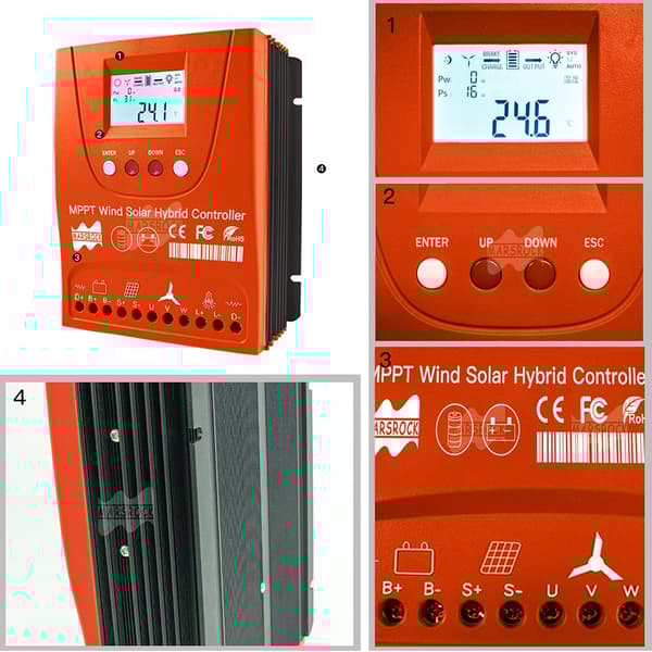 3000W Hybrid Vind Sol MPPT Laddningskontroll - 12V 24V 48V Lifepo4 Litium Blysyra Batteri