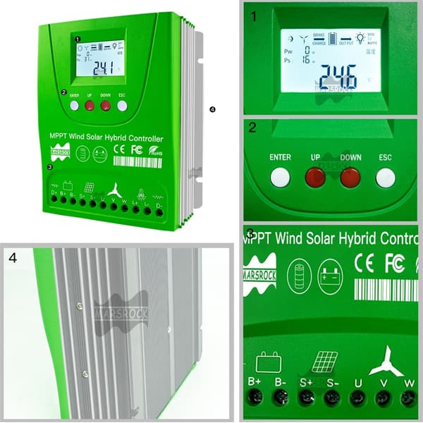 2000W Hybridi Tuuli-Aurinkolataussäädin MPPT - 30A/60A Akun tasauslaite Lifepo4 & Litiumille