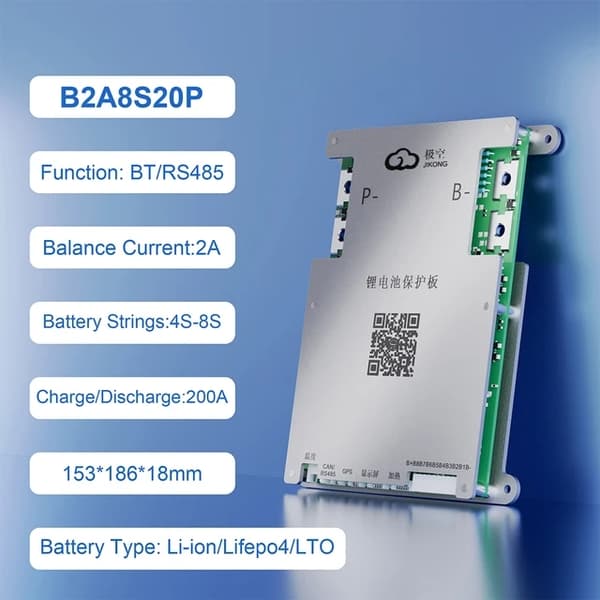 Smart BMS, Bluetooth-anslutning, Aktiv balansteknologi, B2A8S20P