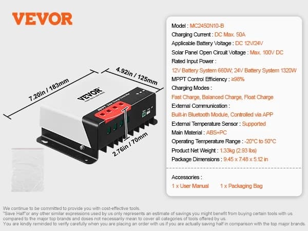 MPPT Solcelleladeregulator, Bluetooth-modul, Opladning af forseglede og lithiumbatterier, 30A
